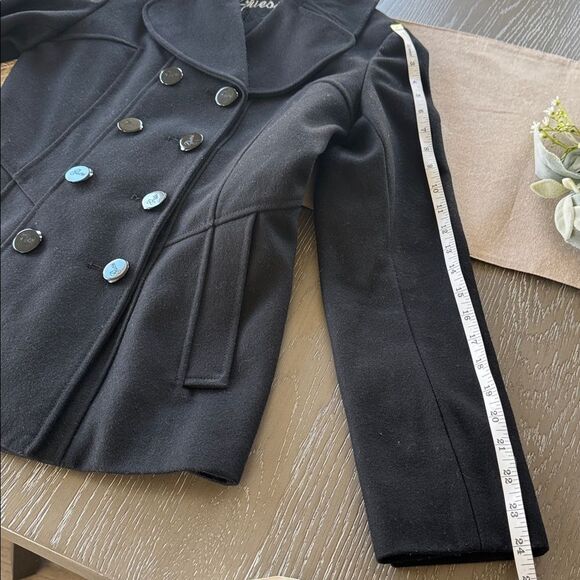 Guess Women's Elegant Black Wool Blend Peacoat Mid-Length Lined Coat Size S EUC - Picture 8 of 15